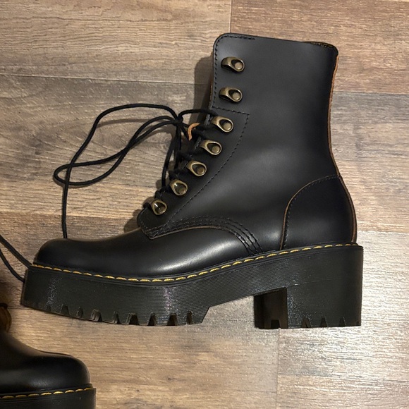 Dr. Martens Leona Black Combat Boots - Picture 3 of 13